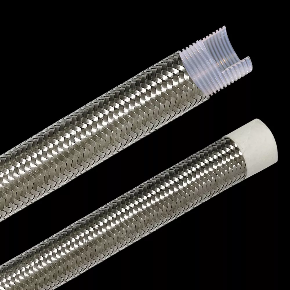 High performace PTFE moothe bore convoluted hose braided with 304 stainless steel